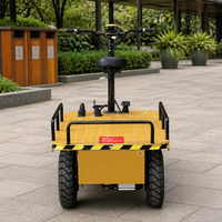 Chariot de manutention industriel électrique robuste à 4 roues motorisé avec plateforme plate, siège et guidon, en fer, pour entrepôt et transport de marchandises
