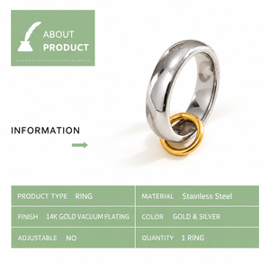 Gold and <b>Silver</b> Two-Tone Stainless Steel Interlocking <b>Ring</b> with 14K Gold Vacuum Plating - Product Image 3