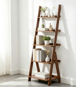 Étagère murale moderne en bambou à 5 niveaux, étagère de rangement inclinable, étagère de présentation pour salon - Product Image 1