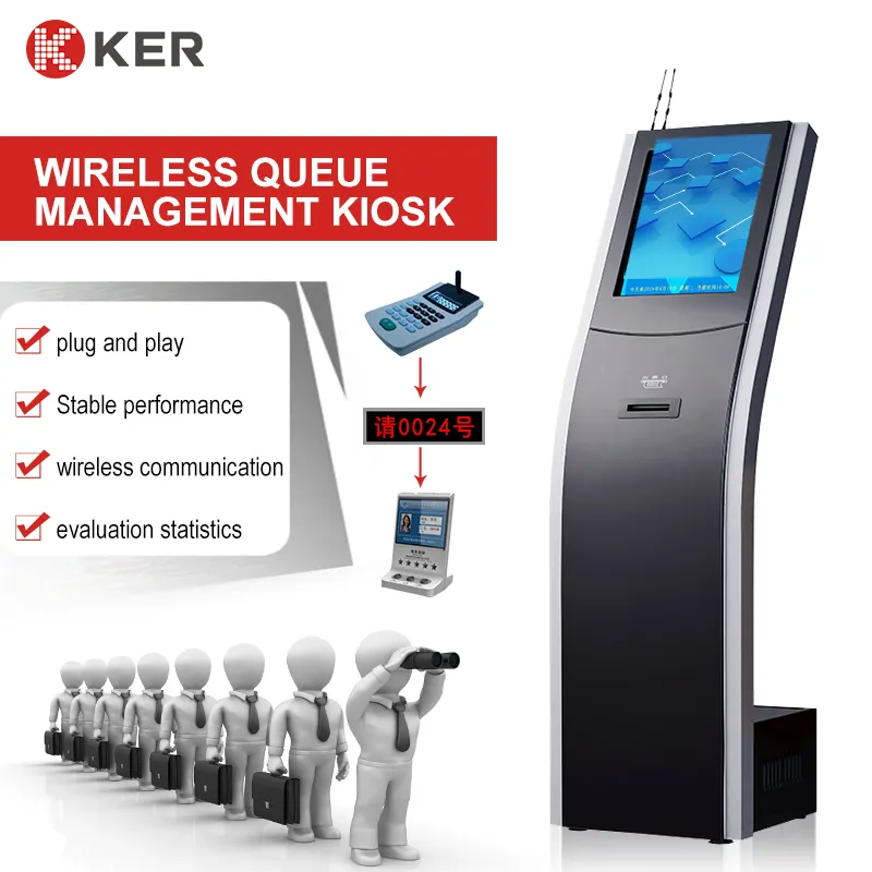 Quiosco de gestión de colas LCD Sistema de llamadas Escáner de código de barras Ticket Recoger Terminal Quiosco de cola de autoservicio