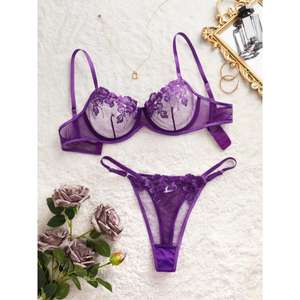 Tiefer V-Ausschnitt Spitzen-Blumen Sexy BH-Sets für Junge Mädchen Atmungsaktiv Verstellbare Träger Netz-Dünner G-String Tanga Höschen Leichte Formgebung - Product Image 1