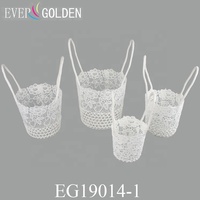 Panier de rangement élégant en polyester imperméable 18x18x16cm, dentelle blanche au crochet, pour mariage, maison, salle de bain