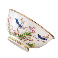 Service de table 70 pièces en porcelaine fine, style chinois, motif oiseaux pie, bord doré, vaisselle de luxe exquise