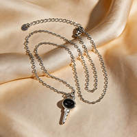 Collier pendentif clé en agate noire haut de gamme, chaîne en acier inoxydable anti-décoloration, accessoires de mode classiques pour hommes, lot de 3 pièces MGXL625