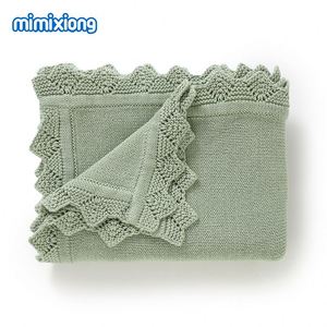 2024 Mimixiong OEKO Tex Cotton Knitted Ruffle Edge Embroidery <b>Cute</b> <b>Bear</b> Newborn Baby Swaddle Bedding Blankets - Product Image 6