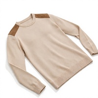 Pull en maille de laine mélangée pour homme, style tactique, motif uni, manches longues, épaule contrastante avec patch en daim, respirant pour l'hiver