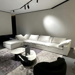 Moderno Conjunto Modular de Muebles para Sala de Estar en Forma de L, Minimalista, de Tela de Lino y Algodón Blanco, 7 Plazas - Product Image 1