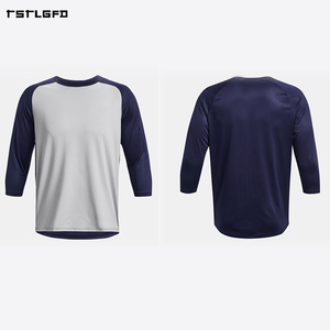 <b>Men</b> Light Grey Raglan 3/4 Sleeve Crew Neck Performance T-Shirt Moisture-Wicking Slim Fit Curved Hem Athletic Sports Baseball Tee - Product Image 2