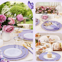 150 pièces de vaisselle jetable en plastique baroque violet lavande et or pour 25 invités, idéale pour mariage/fête/anniversaire/douche nuptiale