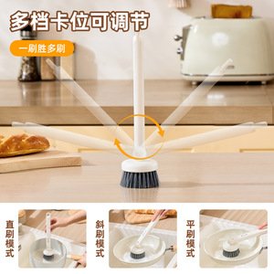 Brosse à vaisselle rotative Junzo à long manche, poils en bambou, pour le nettoyage des casseroles de cuisine - Product Image 4
