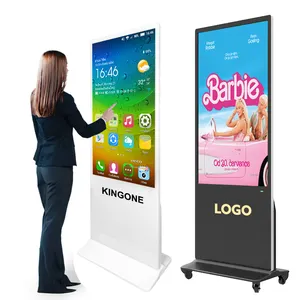 KINGONE 43 55 นิ้วในร่ม Android ป้ายดิจิตอล Totem เครื่องเล่นวิดีโอหน้าจอแนวตั้งจอ LCD ขาตั้งเองจอแสดงผลโฆษณา
