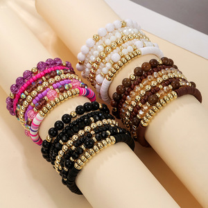 Acrylic <b>Beaded</b> <b>Bracelet</b> Set 7 Piece Elastic Cord Women Jewelry Spring 2025 Yiwu Origin Manual Crafted - Product Image 1