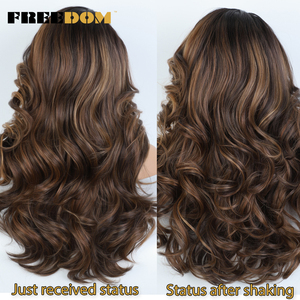 Perruques synthétiques à dentelle frontale FREEDOM, à couches, pour femmes noires, vague corporelle, 22 pouces, pour <span class=keywords><strong>cosplay</strong></span> brun chocolat blond - Product Image 5