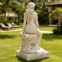 Sculpture de sirène en marbre naturel sur mesure, grande taille, sculptée à la main, statue de jeune fille de la mer en pierre pour la décoration de jardin, piscine et paysage