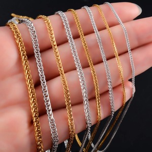 Collier long en acier inoxydable à maillons tressés chic pour femmes et hommes, collier ras du cou, accessoires de bijoux, couleur argent/or - Product Image 5
