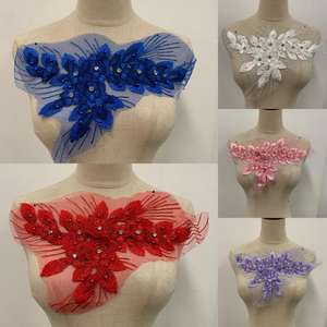 3D 자수 레이스 아플리케 레드 플로랄 베니스 레이스 패치 - Product Image 1