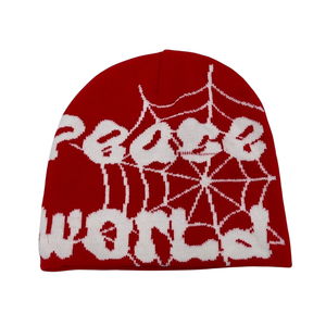 Beanie produttore Logo personalizzato Y2K Beanie stampa lettere del mondo di pace e disegno <span class=keywords><strong>ragnatela</strong></span> indossare quotidianamente cappelli invernali in acrilico Unisex - Product Image 1