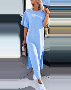 Nouvelle <span class=keywords><strong>Robe</strong></span> Longue Décontractée Personnalisable – T-<span class=keywords><strong>shirt</strong></span> Longue Fendue Sexy pour l'Été – Tenue Confortable et Élégante - Product Image 6