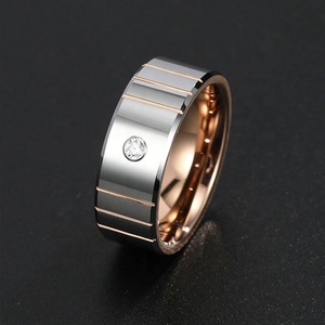 Godki — ensemble d'anneaux de mariage pour hommes, série True Love, couples cubiques, incrustation en or rose et en or blanc 18K - Product Image 6