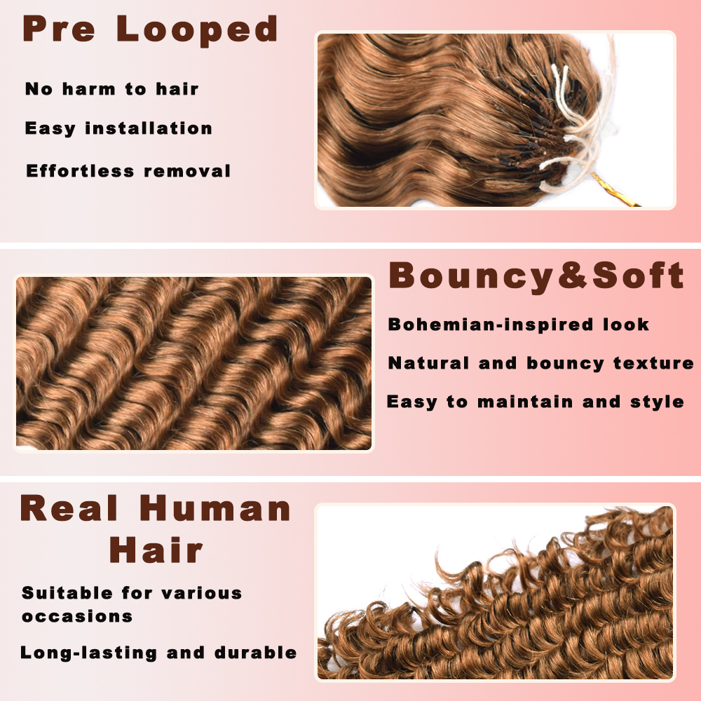 Vast Hair KAMA Feathered Crochet Hair 27 Honey Blonde Deep Wave Raw Braiding Human Hair Bundles No Weft Pre-Looped Crochet Hair Extensions thumbnail 3