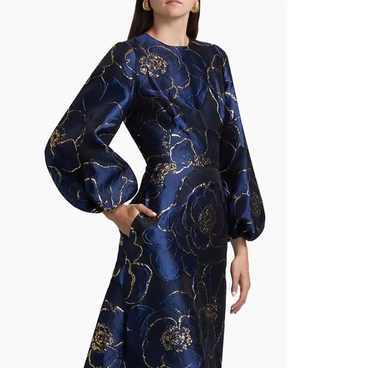 knee length dresses for ladies Mac Duggal - Black Long Sleeve Floral Brocade Ball Gown main image 0