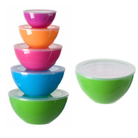 En gros logo personnalisé Ustensiles de Cuisine 5 Taille Ensemble en plastique Set de bols à mélanger compact nidification coloré bol à dessert