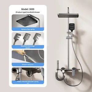 Robinet de douche mural moderne en alliage d'aluminium, avec douchette pluie polie de luxe à poignée unique et valve en céramique, directement de l'usine - Product Image 2