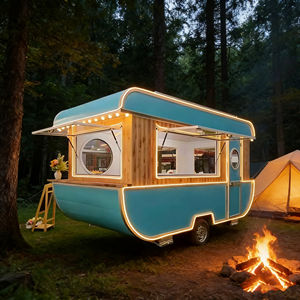 Chariot de restauration mobile rétro au design vintage pour marché nocturne, stand de rue, restauration extérieure, vente de snacks et de café - Product Image 2