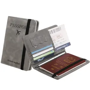 Multifunctional Documents Abroad Airplane Model Custom Leather Wallet Passport Holder Travel Bag Customized Logo