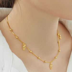 Collier Pendentif Dylam Design Spécial en Argent S925 avec Chaîne Perlée, Symbole Hamsa de Protection, Zircon Cubique 5A, Œil Bleu et Pendentif Gland - Product Image 3