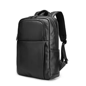 New design good quality male men soft plain leather waterproof laptop travel business backpack