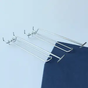 Chrome Supermarket Hanging Pegboard Hooks 3 Wires Goods Display Hanger U Hook With Price Tag