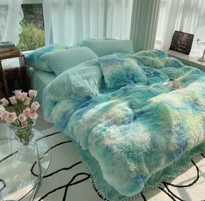 Großhandel Nerz Fleece Luxus Bettwäsche Set Einfarbig Flanell Bett bezug Flach betttuch Kissen bezug Sets Bettdecke Kollektionen