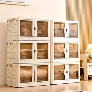 Household Thickening Clear Foldable Container Collapsible Plastic Storage Bins Double Doors Folding Storage Box