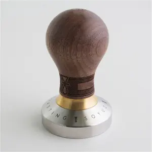 Custom Size Barista Espresso Machines Accessory 304 Stainless Steel Flat Base Wooden Handle Coffee Tamper