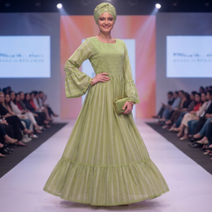 Ultra Friendly Green Rayon Floral Embroidered Maxi Dress Long Bishop Sleeves Women Modest Islamic Party Wear Traditional <b>African</b> - Product Image 4