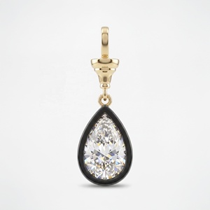 Pendentif goutte en argent sterling 925 avec zircone cubique taille poire, monture plaquée or 18 carats et finition couleur bronze. - Product Image 4