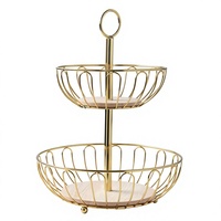 Corbeille à fruits ovale en fil métallique doré minimaliste à deux niveaux – Design minimaliste pour la maison, service alimentaire, cuisine durable