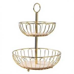 Black Modern Two Tier Metal <b>Wire</b> <b>Basket</b> Minimalist Design For Home Fruit And Snacks Storage <b>Stackable</b> Kitchen Organizer - Product Image 2