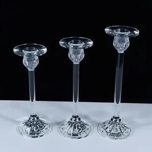Custom Design Wedding Table Decorative Candle Holders Flower Crystal Pillar Clear Candle Holder