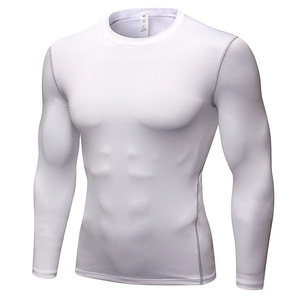 Fanyi hommes coupe régulière solide blanc tricoté à manches longues Anti-boulochage Spandex/Polyester vêtements d'entraînement sport Fitness - Product Image 3