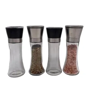 180Ml Zwart En Helder Glas Mills Zout En Pepermolen Set Met Handleiding Cap