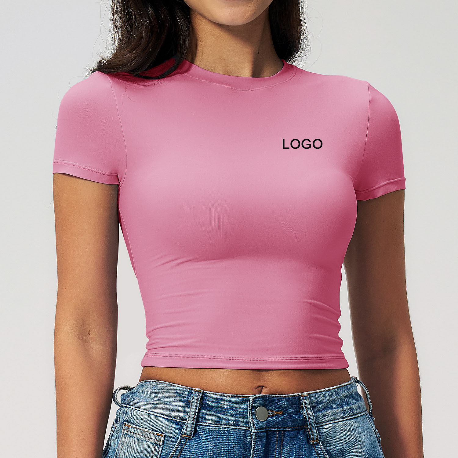 Women's Casual All-Match Tight Quick-Drying Spandex/Nylon Solid Simple Fitness Crop Top Yoga Wear Running Pilates Sports T-Shirt