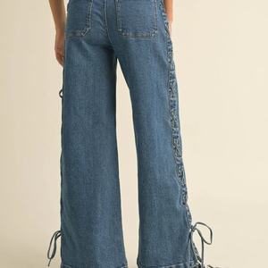 กางเกงยีนส์เอวสูงทรงขากว้าง ทรงสวย สีพื้น สไตล์สตรีทแวร์ ผ้าฝ้ายเดนิม สำหรับผู้หญิง - Product Image 2