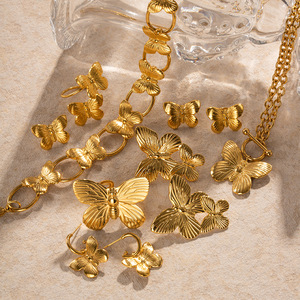 2026 High End PVD Gold Plated Butterfly Tassel Earrings 316L Stainless Steel Waterproof Butterfly Necklace Jewelry <b>Set</b> - Product Image 4
