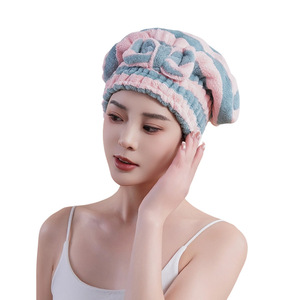 Bonnet de séchage des cheveux en polaire corail 25x30cm, séchage rapide, épaissi, avec nœud papillon pour femme - Product Image 5