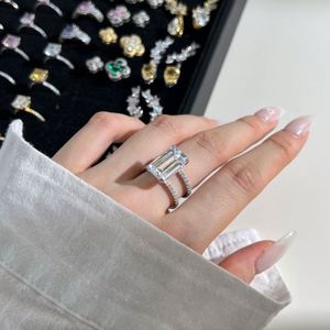 Dylam <b>Dainty</b> 925 Sterling Silver Rhodium 18K Gold Plated Double Layer Eternity Band Rectangle 5A Cubic Zirconia Jewelry <b>Rings</b> - Product Image 5