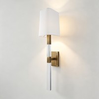 Lámpara de pared moderna de LED de cobre y acrílico, lámpara de pared de tela con pantalla de tela, elegante accesorio de iluminación interior para dormitorio, diseño de hotel