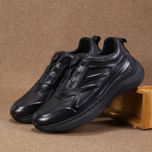 Men's Genuine Leather Sporty Chunky Shoes <b>Round</b> Toe Lace-up Rubber Outsole EVA Midsole <b>Cushioned</b> Autumn Casual Wear - Product Image 3