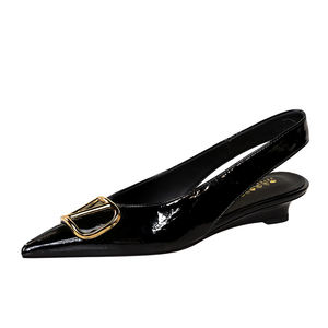 6600-K117 Scarpe da Donna con <span class=keywords><strong>Tacco</strong></span> a Zeppa, Punta Affusolata, Basse, con Fibbia a V, Stile Francese, Casual Primaverile, Versatili - Product Image 1